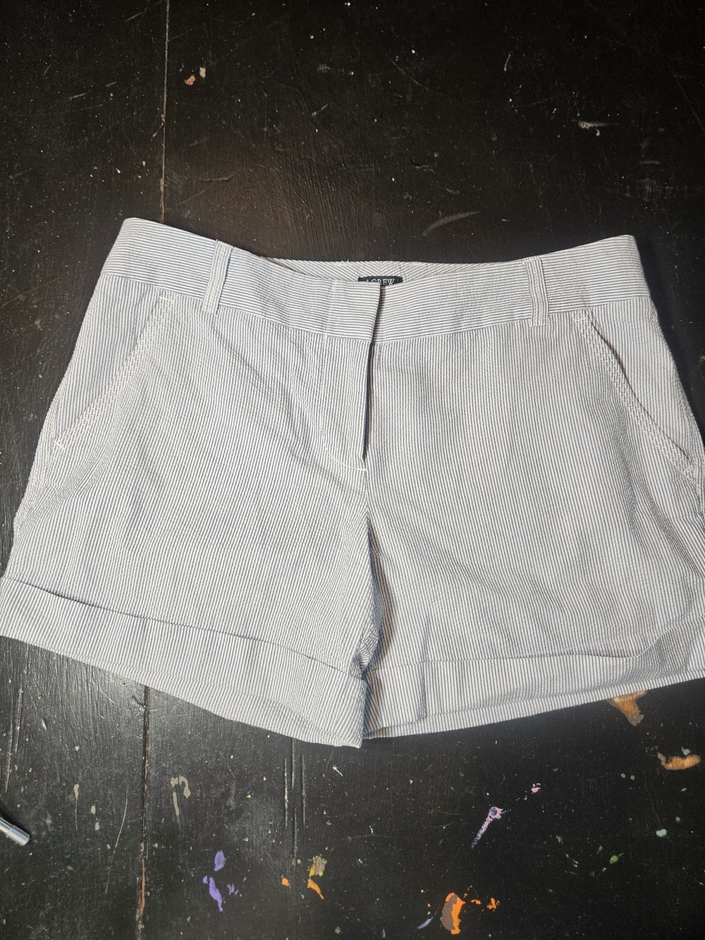 J. Crew Blue and White Pinstripe Cuffed Shorts